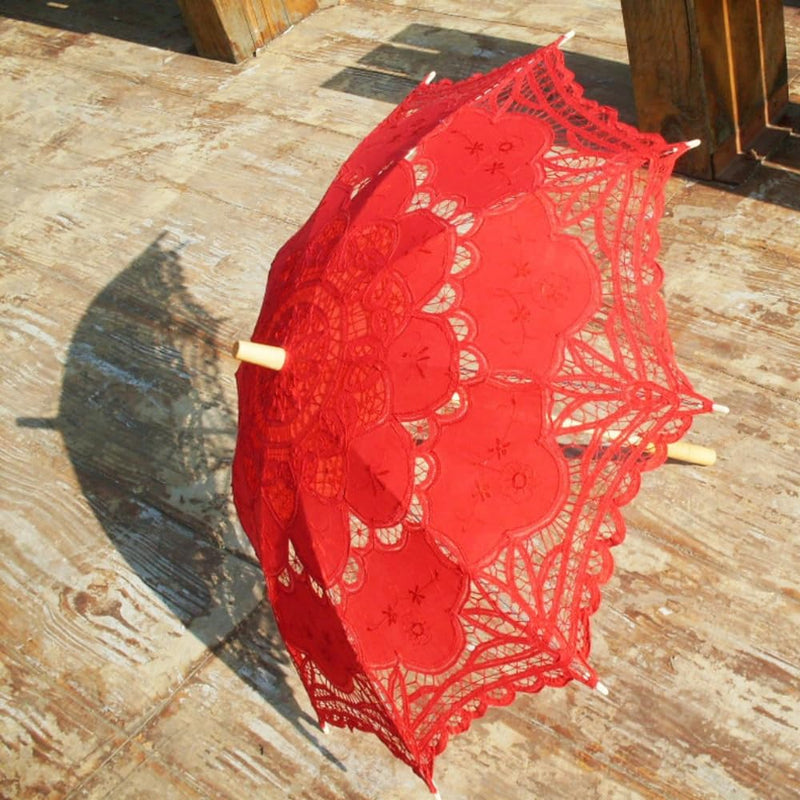 Handmade Red Lace Parasol Umbrella Wedding Bridal 30 Inch Adult Size