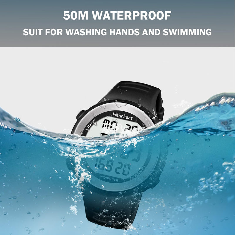 [Australia] - Waterproof Pedometer Watch for Senior Non Bluetooth No App Required with Steps Calories Counter and LCD Large Numbers black 