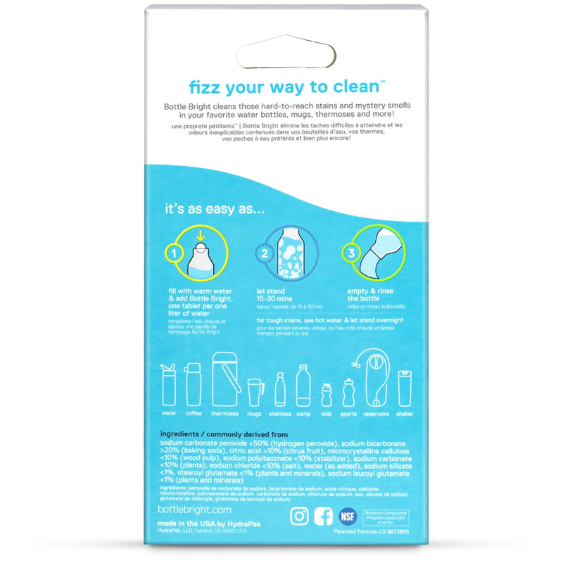 [Australia] - Bottle Bright Single Pack (12 Tablets)- Clean Stainless Steel, Thermos, Tumbler, Insulated and Reusable Water Bottles –Cleaning Tablets are Easy and Safe to Use 12 Count (Pack of 1) 