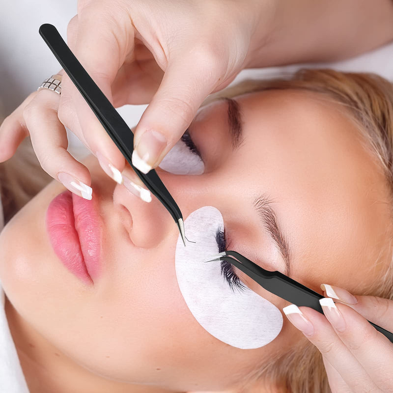 Honoson 9 Pieces Curved Pointed Craft Tweezers Stainless Steel Precision Tweezer with Protective Cover for Rhinestones Dried Flowers Craft Stickers Eyelash Extension Jewelry Making(Black) Black