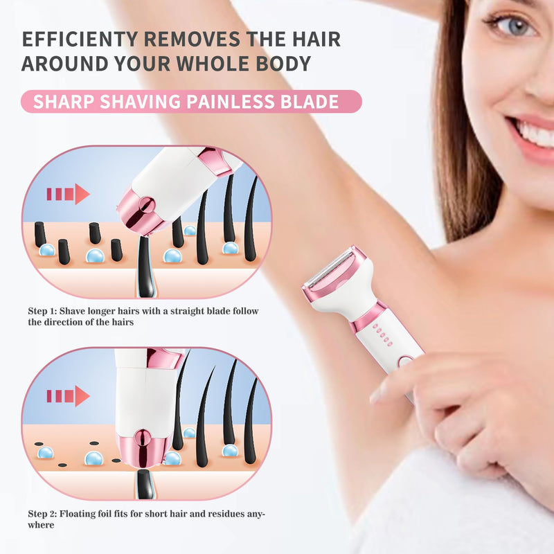 [Australia] - Electric Razor Shavers for Women Wet/Dry 5 in 1 Bikini Trimmer Face Razors for Face Nose Eyebrow Arms Armpit Legs Pubic Area Painless Facial Hair Removal 