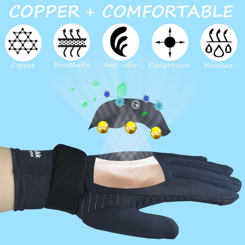 Copper Arthritis Gloves for Women Men, Full Finger Compression Gloves for Arthritis, Carpal Tunnel, Pain Relief, Swelling, Rheumatoid, Typing, Adjustable Wrist Strap (2pair, L/XL) Large/X-Large 2pair Full Finger