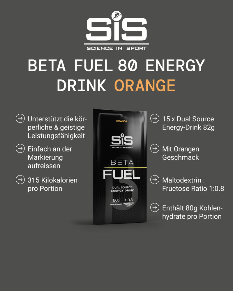 [Australia] - Science in Sport BETA Fuel 80 Energy Drink Powder 15 x 82g Orange - Isotonic drink powder with 80g carbohydrates, ideal energy supplier for endurance athletes 