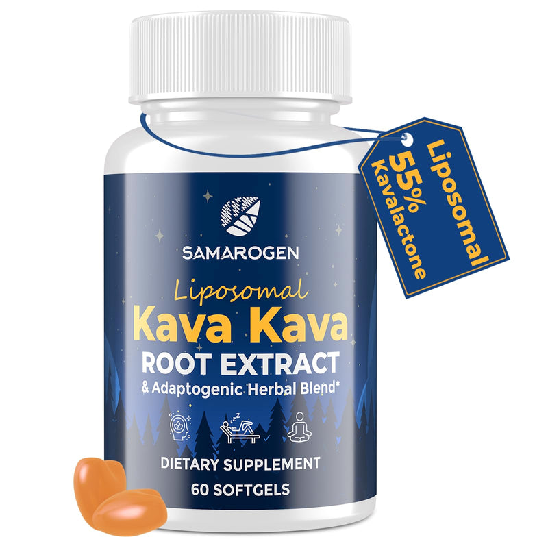 [Australia] - Kava Kava Capsules Root Extract Supplement Liposomal 55% Kavalactones with Ashwagandha Chamomile Lemon Balm Passionflower for Relax & Good Sleep (60 Softgels) 60 Count (Pack of 1) 