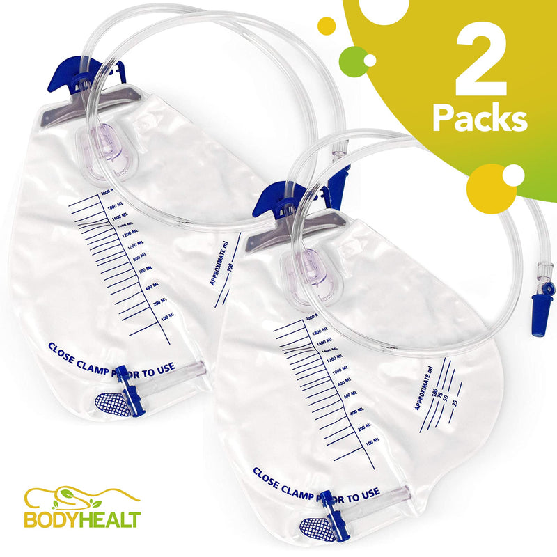 [Australia] - BodyHealt Urinary Drainage Bag with Anti-Reflux Chamber, 2000 mL Vinyl with 48" Drainage (2 Pack) Pack of 2 