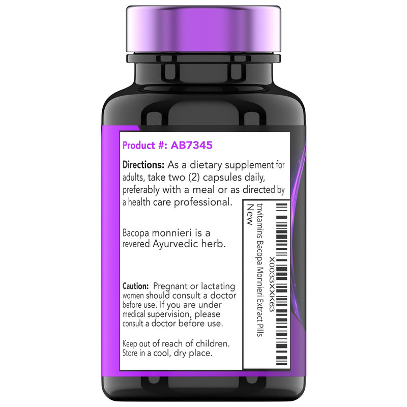 [Australia] - Bacopa Monnieri Capsules 1000 MG (60 Capsules) | Nootropic Brain Support Supplement* | Bacopa Leaf Extract Powder Pills 