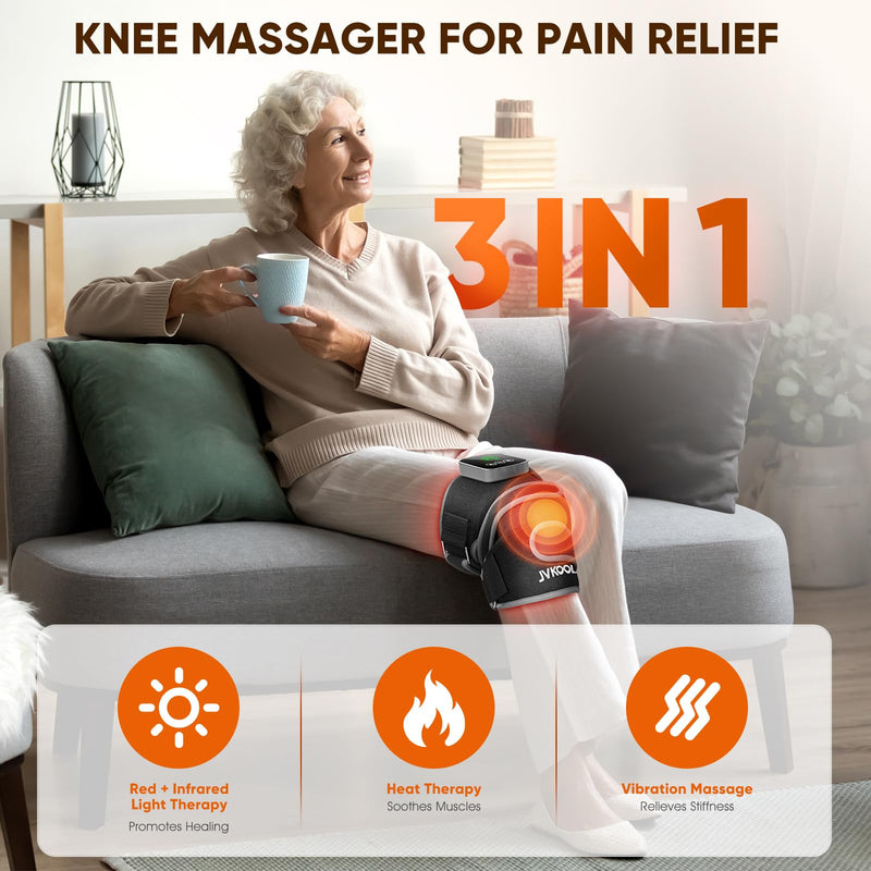 [Australia] - Knee Massager with Heating and Red Light Therapy: Infrared Light Therapy Vibration Moodes Knee Brace for Women - Muscle Relaxation Joint Care Pain Relief - Ideal Gifts for Active Men Grey 