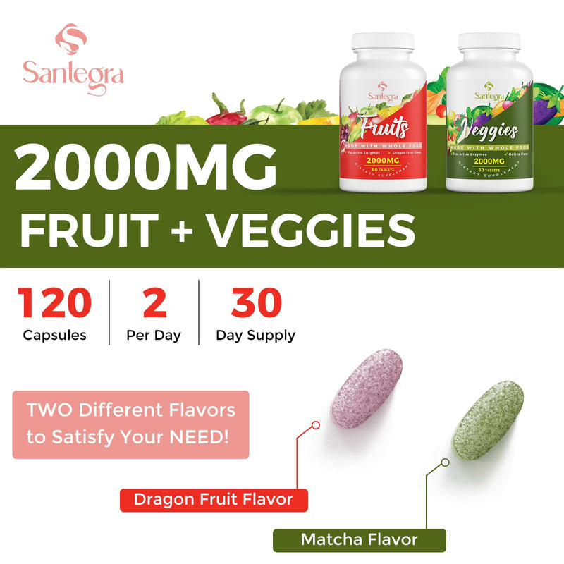 2000 MG Fruit and Veggies Supplement, 35+ Fruits and Vegetables for Daily Variety, 100% Whole Food Superfoods, Natural Vitamins for Women & Men, Sugar-Free, Gluten-Free, Vegan, 240 Tablets 60 Count (Pack of 4)