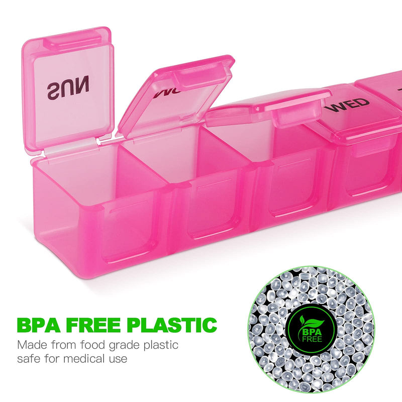 Pill Organizer 7-Day Weekly Pill Organizer | Portable Medicine, Daily Pill Cases for Pills/Vitamin/Fish Oil/Supplements 15cm-pink