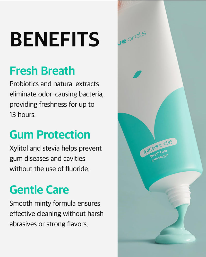 Live Orals PureBreath Toothpaste 80g (Pack of 3) - Fluoride-Free, Odor Neutralizing, Enamel Strengthening, Gentle Cleaning, Mint Fresh, Naturally Derived Ingredients, Sensitive Teeth Friendly Pack of 3