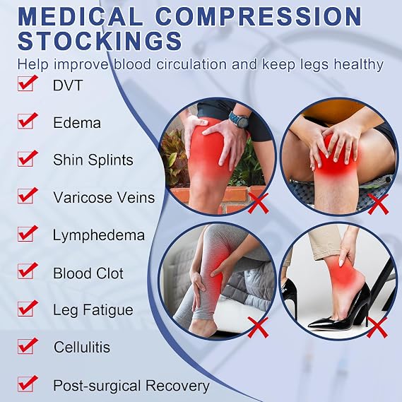 Compression Stockings Thigh High for Women Men 20-30 mmhg Graduated Compression Socks Open Toe Compression Support Hose with Non-Slide Silicone Dot Band for Swelling and Varicose Veins (Black,L) Black Large (1 Pair)
