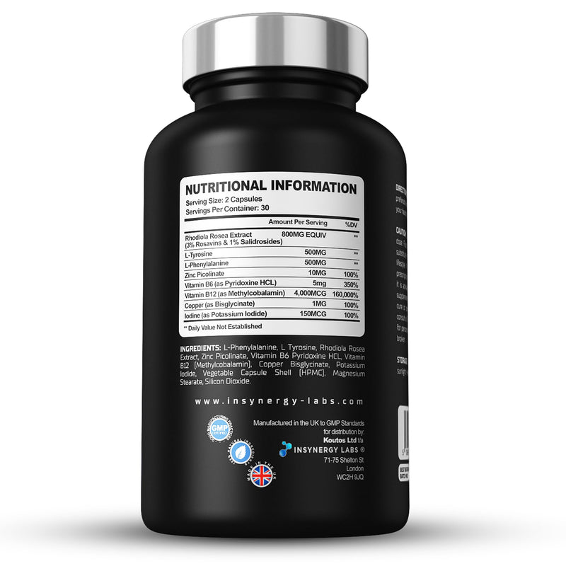 DopaGenix - Ultra Premium Dopamine Supplement (Highest UK Dosage) 8 Ingredients Dopamine Balance Supplements, l tyrosine, rhodiola rosea, Mood, Brain, Positivity 60 Vegan Capsules