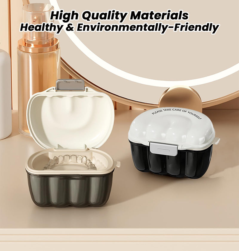 [Australia] - AARAINBOW Retainer Cleaner Case, Leak Proof Denture Bath Box with Strainer Basket, 2 in 1 Denture Container for Travel, Braces Storage Bath Box Mouth Guard Cleaning Denture Holder (D White) D White 