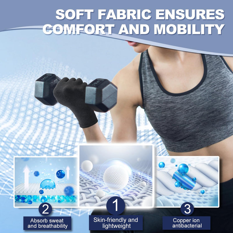 [Australia] - DRNAIETY 2 Pairs Copper Arthritis Compression Gloves for Women and Men, for Arthritis Hand Pain, Anti-Slip, Fingerless, Comfortable for Work, Kept in Motion (Medium) Medium 