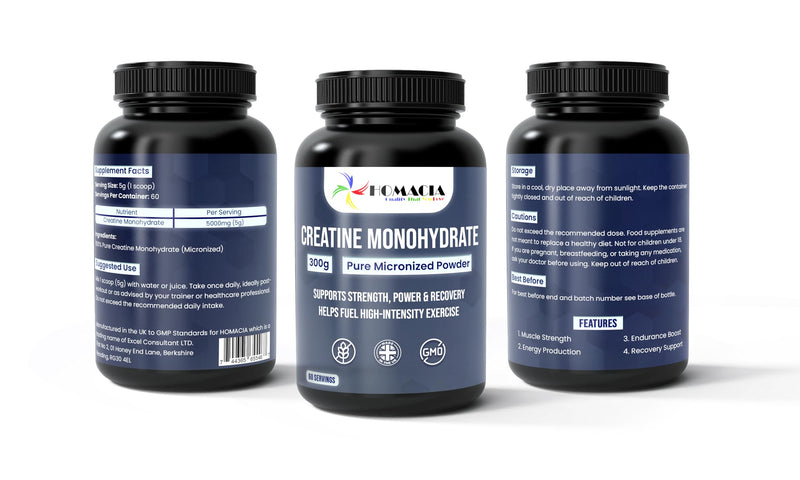 Homacia | Creatine Monohydrate Micronized Powder | Supports Muscle Growth, Strength, Recovery & Energy | 100% Pure Unflavoured Creatine 5g Scoop | 300g | UK Made 300 Grams