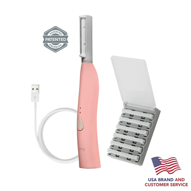 [Australia] - SPA SCIENCES - SIMA Patented Dermaplane Razor for Women Face – Painless 2-in-1 Facial Exfoliation & Peach Fuzz Hair Removal – Anti-Aging – 3 Speeds – Rechargeable – 7 Weeks Treatment Pink 