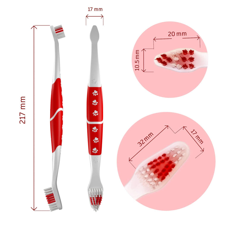 [Australia] - Pet Toothbrush for Dogs, Cats with Soft Bristles - Easy Teeth Cleaning & Dental Care, Non Slip Dual Head Dog Toothbrush for Medium & Large Pets, Toothpaste Not Included, Pack of 2 Pack of 2(red) 