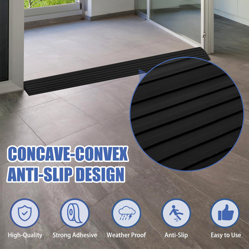 [Australia] - Threshold Ramps for Doorways, 0.4" Rise Rubber Door Threshold Ramp Self-Adhesive Ramps, is Adjustable and Cuttable for Sweeper Wheelchair Stroller Scooter Reducer Ramp (Black, 2/5"height - 3.3Ft Long) Black 