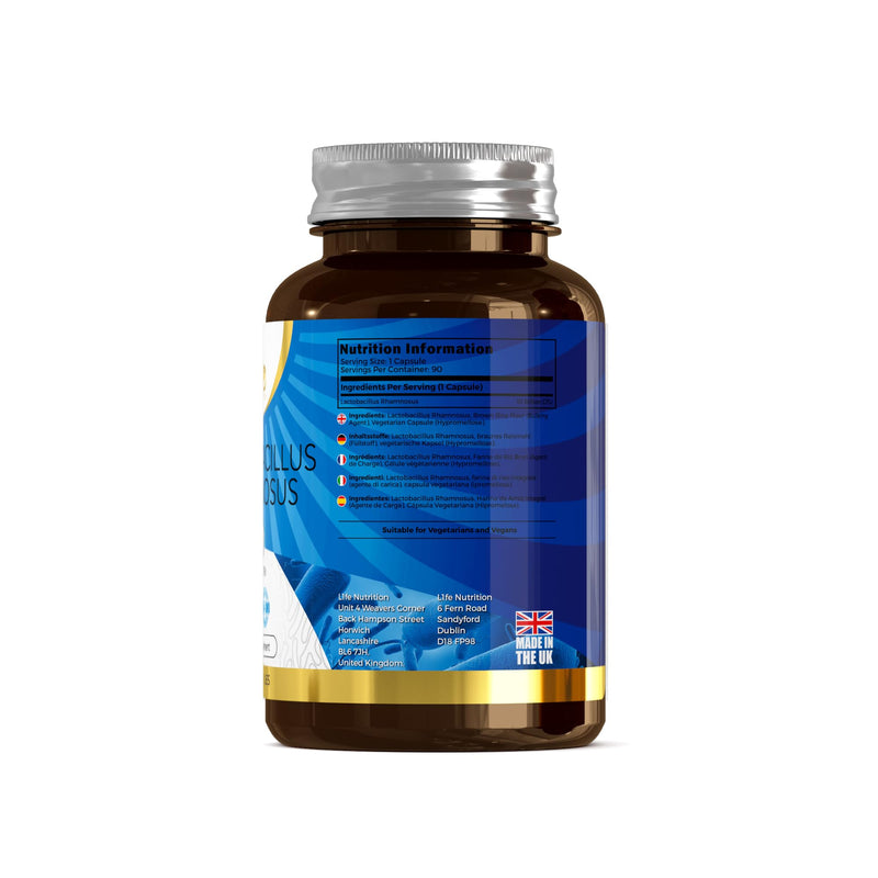 LN Lactobacillus Rhamnosus | 90 High Strength Lactobacillus Probiotic Capsules - 10 Billion CFU L-Rhamnosus Probiotics per Serving | Non-GMO, Gluten, Dairy & Allergen Free | Made in The UK