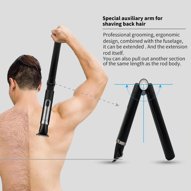 [Australia] - Back Shaver for Men, 5-in-1 Electric Back Hair Removal Razor with Adjustable Extension Handle, Body Hair Trimmer Grooming Kit for Wet or Dry Shaving 