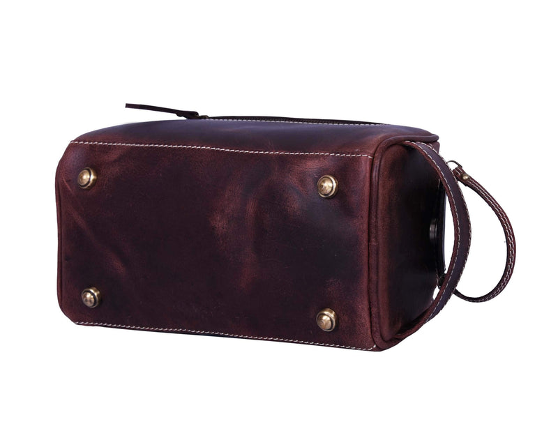 10" Premium Leather Toiletry Travel Pouch With Waterproof Lining | King-Size Handcrafted Vintage Dopp - Kit By Aaron Leather Goods (Dark Brown) Dark Brown