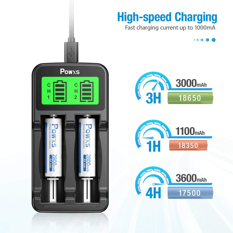 [Australia] - POWXS LCD Universal 18650 Battery Charger for 3.7V Li-ion Rechargeable Battery 18650 18490 18350 17670 17500 16340(RCR123) 14500 Lithium Batteries and Ni-MH Ni-CD Rechargeable AA AAA Batteries 