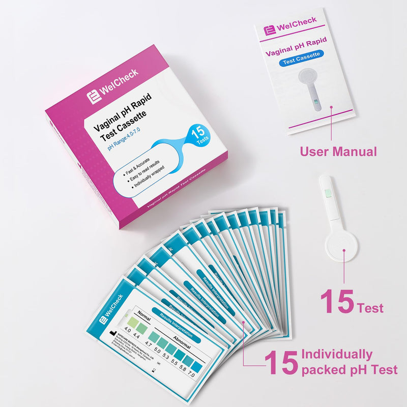 Vaginal pH Test Strips, Vaginal Yeast Infection Test Strips, Feminine pH Test, BV Test Strips pH Balance for Women, 15 Individually Packaged Strips