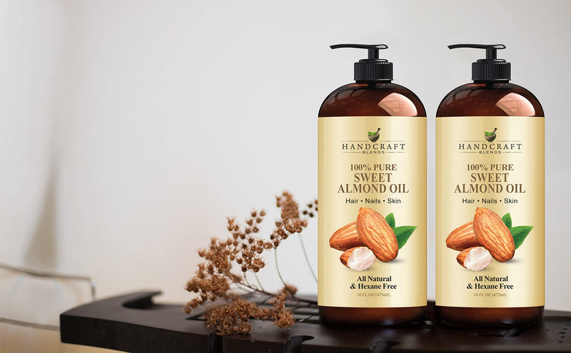 [Australia] - Handcraft Blends Sweet Almond Oil - 16 Fl Oz - 100% Pure and Natural - Premium Grade Oil for Skin and Hair - Carrier Oil - Hair and Body Oil - Massage Oil - Hexane-Free Sweet Almond 16 Fl Oz (Pack of 1) 