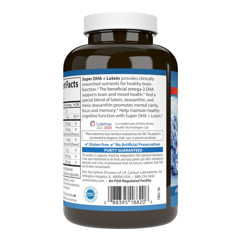 [Australia] - Carlson - Super DHA Plus Lutein, 1000 mg DHA + 20 mg Lutein, 120 Softgels 