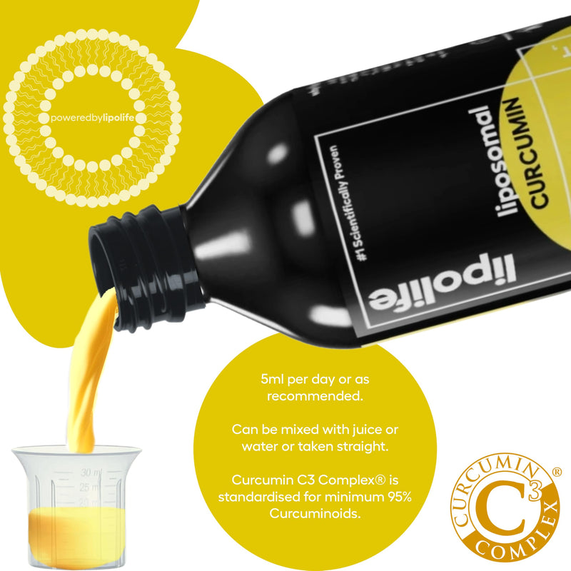 Liposomal Curcumin C3 Complex 240ml – LLT1 High Absorption Liquid Curcumin Supplement for Joint Support, Inflammation & Antioxidant Protection – Advanced Liposomal Delivery, 48 Servings, Lipolife Curcumin unflavoured