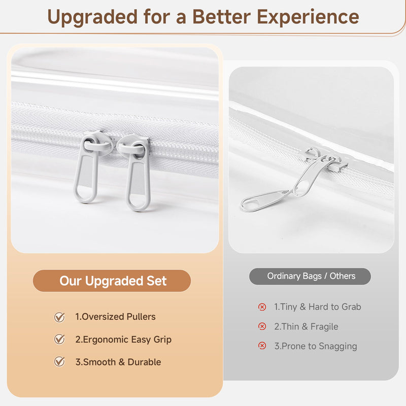4 Pack Clear Hard Shell Zipper Case Diaper Organizer | 1.0mm Hard Shell, Upgraded Large Zipper Pulls, Clear Travel Pouches, Smooth Zipper Closure, Holds Shape White 4 Pack (XS+S+M+L)