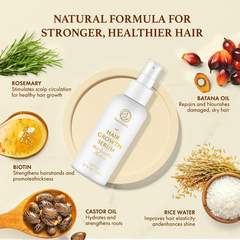 Hair Growth Serum: Rosemary Batana Castor Oil Rice Water Biotin Hair Oils for Hair Growth - Hair Growth Thickening Product - Hair Loss Treatments for Women Men(50 ML) 1.69 Fl Oz (Pack of 1)