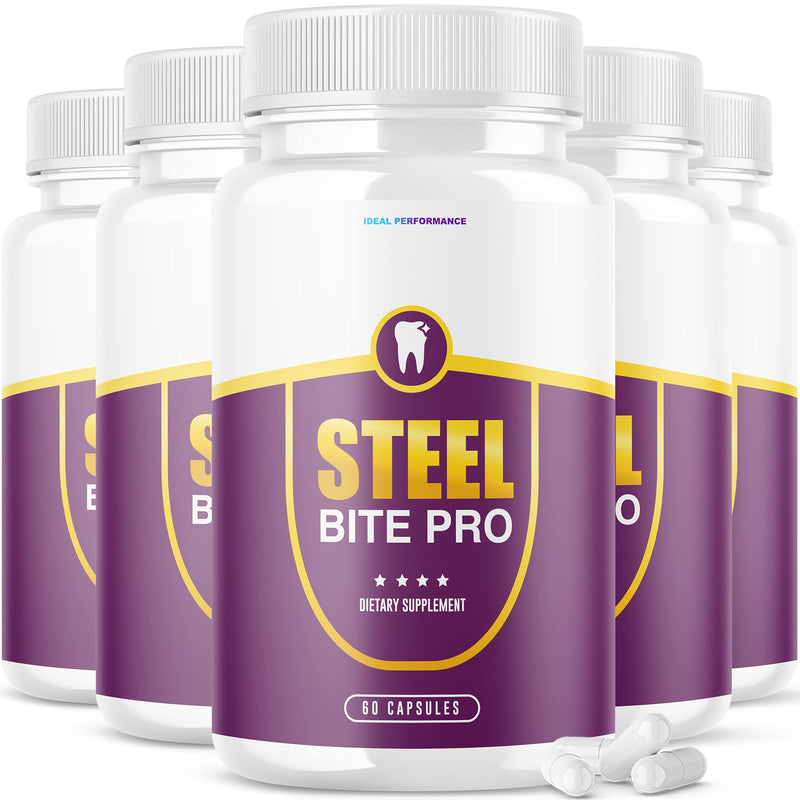 IDEAL PERFORMANCE (5 Pack) Steel Bite Pro Teeth Supplement for Teeth and Gum Repair Dental (300 Capsules)
