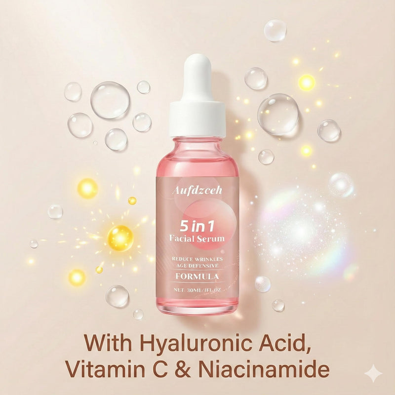 5 In 1 Vitamin c Serum Hydrating Face Serum with Vitamin C, Hyaluronic Acid, Niacinamide & Collagen – Lightweight Facial Serum for Daily Moisturizing, Soft & Radiant Looking Skin