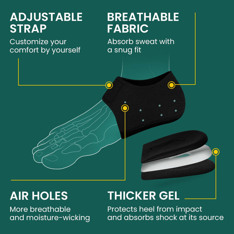 [Australia] - Welnove Heel Protector for Plantar Fasciitis Gel Heel Cups for Women Men Heel Spur Pain Relief Heel Insoles Pads for Achilles Tendonitis Dry Cracked Black Small - EU 36-41 