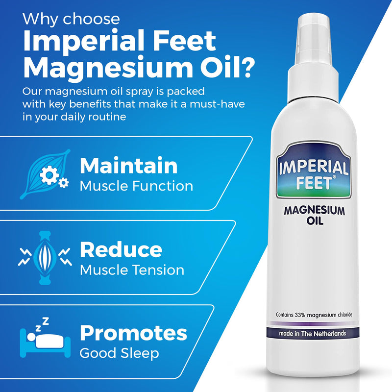 Pedicure-Grade Imperial Feet Magnesium Spray: 33% Magnesium for Muscle Recovery, Cramp & Restless Leg Relief, Sleep Enhancement, Athletic Support, Skin & Bone Health - Optimal Mineral Therapy