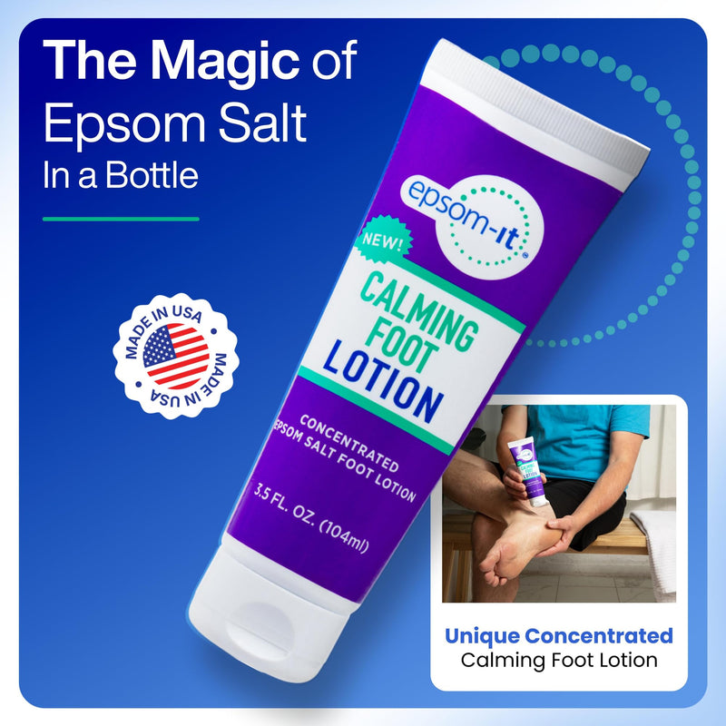 Epsom-IT Calming Foot Magnesium Lotion, Epsom Salt with Urea, 3.5 Fl Oz | 100% Pure Magnesium Sulfate, Greaseless, Fragrance-free, Topical Cream for Tired Feet & Ankles, Tough Skin and Cracked Heels 3.5 Fl Oz (Pack of 1)