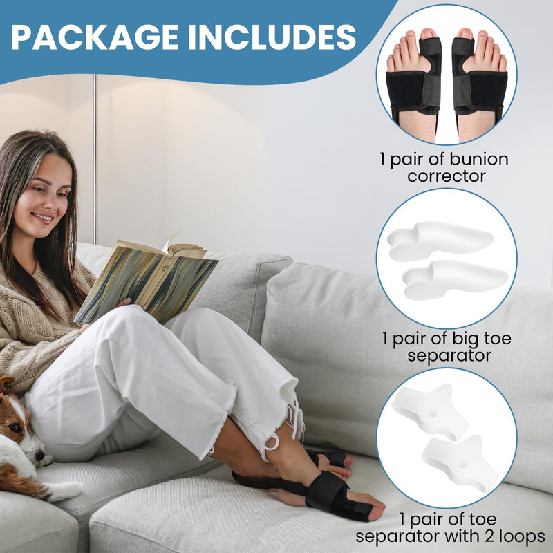 [Australia] - Hallux Valgus Correction Set, 6PCS Hallux Valgus Splint, Toe Separator Hallux Valgus Bandage, Bunion Corrector, Relieve Foot Joints/Bunion Pain for Men and Women Black, 6PCS 