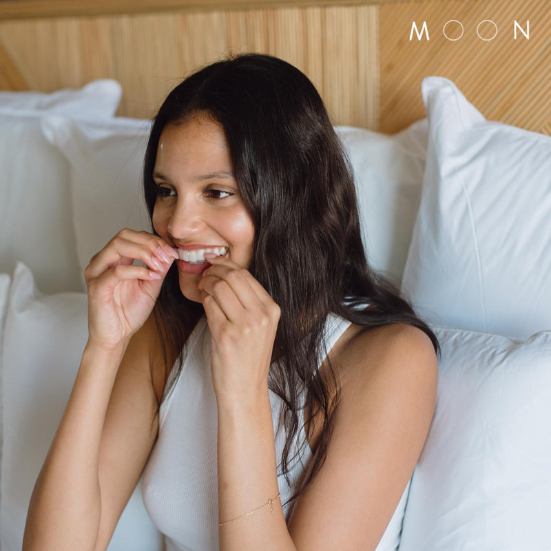 MOON Dissolving Teeth Whitening Strips, 56 No Rinse White Strips, Peppermint, Hydrogen Peroxide & Essential Oils, Whiten Sensitive Teeth up to 7 Shades in 2 Weeks, Travel Essentials, Vegan Oral Care Lunar Peppermint (28 Treatments)