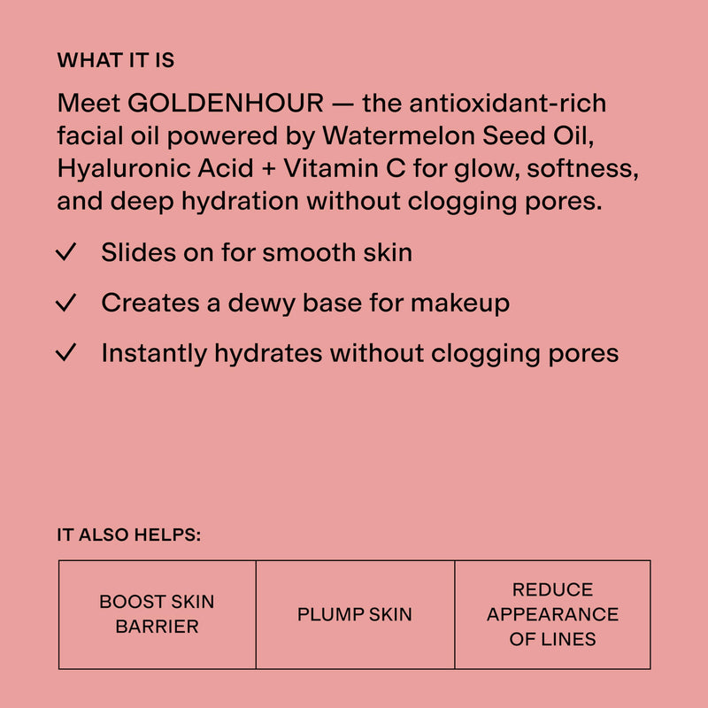CLEARSTEM GOLDENHOUR Hydrating Facial Oil - Plumping Face Oil for Women for Deep Face Hydration - Non-Comedogenic Vitamin C Oil for Skin with Hyaluronic Acid and Watermelon Seed for Glowing Skin 1 Fl Oz