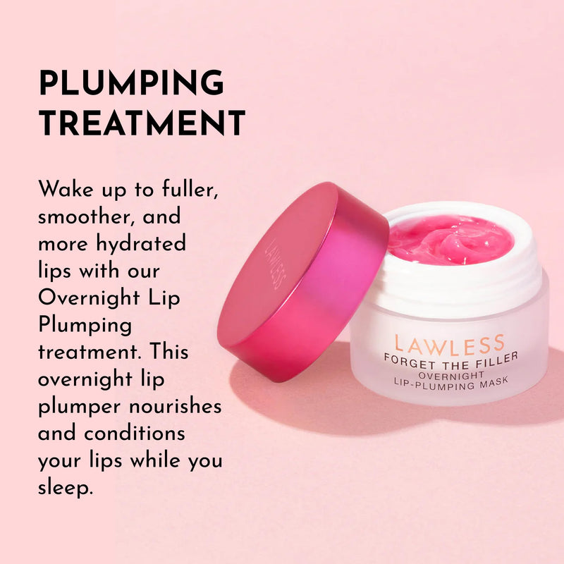 Lawless Forget the Filler Lip Mask - Juicy Watermelon - Premium Overnight Lip Plumping Treatment with Natural Ingredients Designed to Plump, Hydrate, and Smooth Lips - 0.28 oz