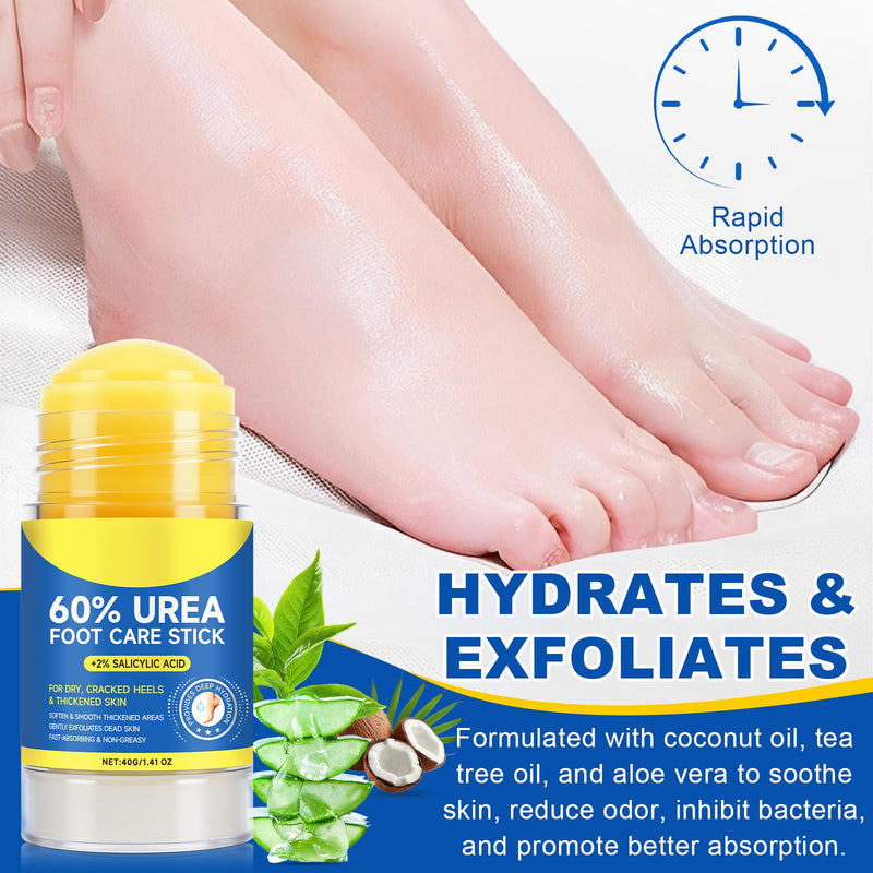 60% Urea Cream Stick plus 2% Salicylic Acid, Maximum Strength Urea Foot Cream Callus Remover for Dry Cracked Heels, Hands, Knees,Exfoliating Moisturizer, Dead Skin Remover Foot Balm 1.4oz (2pcs) 1.41 Fl Oz (Pack of 2)