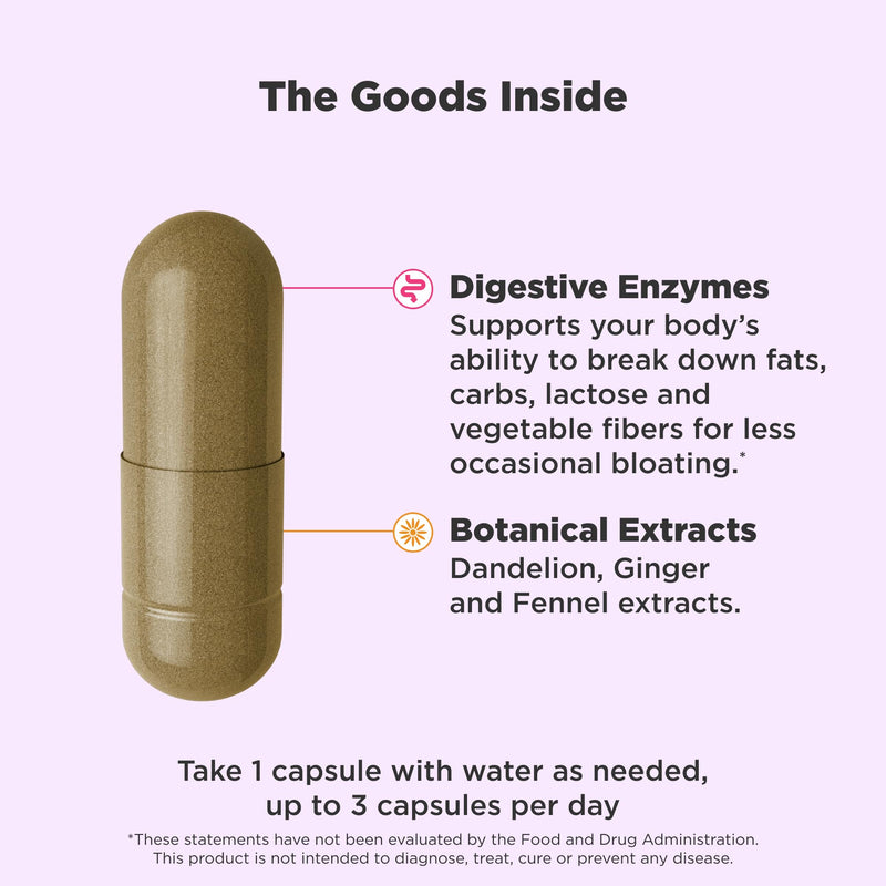 OLLY Beat The Bloat Capsules, Digestive Support Enzymes, Supplement for Women - 25 Count 25 Count (Pack of 1)