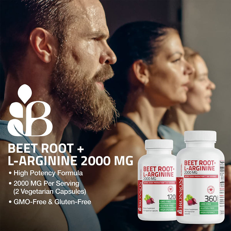 [Australia] - Bronson Beet Root + L-Arginine 2000 MG Nitric Oxide Production- Non-GMO, 120 Vegetarian Capsules 120 Count (Pack of 1) 