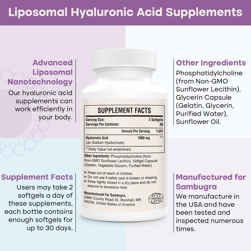 [Australia] - Liposomal Hyaluronic Acid Capsules - Hyaluronic Acid Supplements with 1000mg Hyaluronic Acid, Dietary Supplement Support Skin Hydration and Joint Lubrication, 120 Capsules(Pack of 2) 30 Count (Pack of 2) 