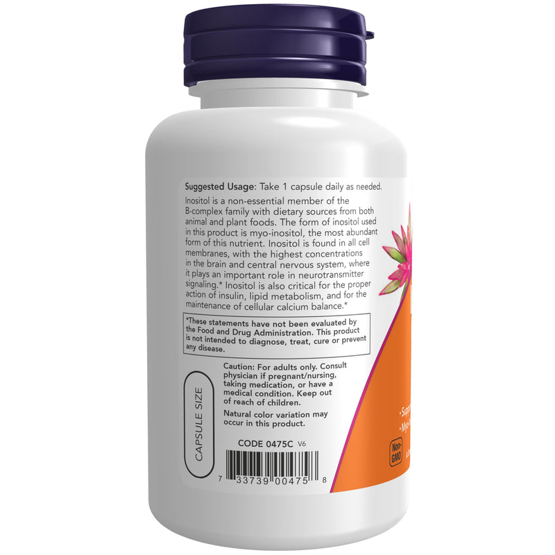 NOW Supplements, Inositol 500 mg, Healthy Membrane Function*, Cellular Health*, 100 Veg Capsules