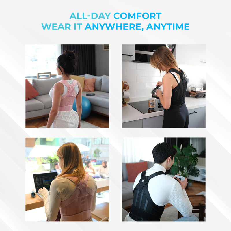 Back Brace Posture Corrector for Men & Women - Adjustable, Breathable, Improves Posture, Reduces Neck & Back Pain - Lightweight Unisex Design for Office and Home Use (Pink, Medium) Pink