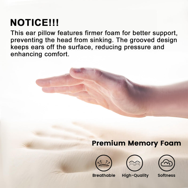 [Australia] - Ear Pillow with Ear Piercing for Side Sleeping, Ear Hole Memory Foam Donut Pillows for Ear Pain CNH Earring Pierced Pillow, Square, White Square-white 