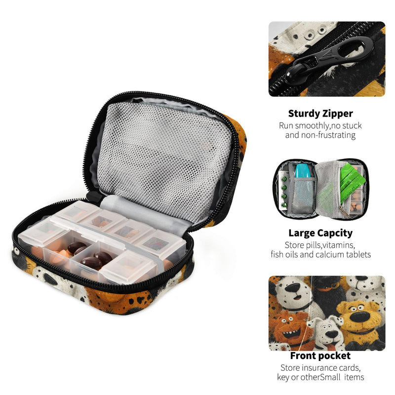 Ollabaky Pill Organizer Halloween Dogs Travel Pill Cases Bag Portable Pill Container 7 Days Pill Box Organizer Vitamin Supplement Holder for Family Business Dog