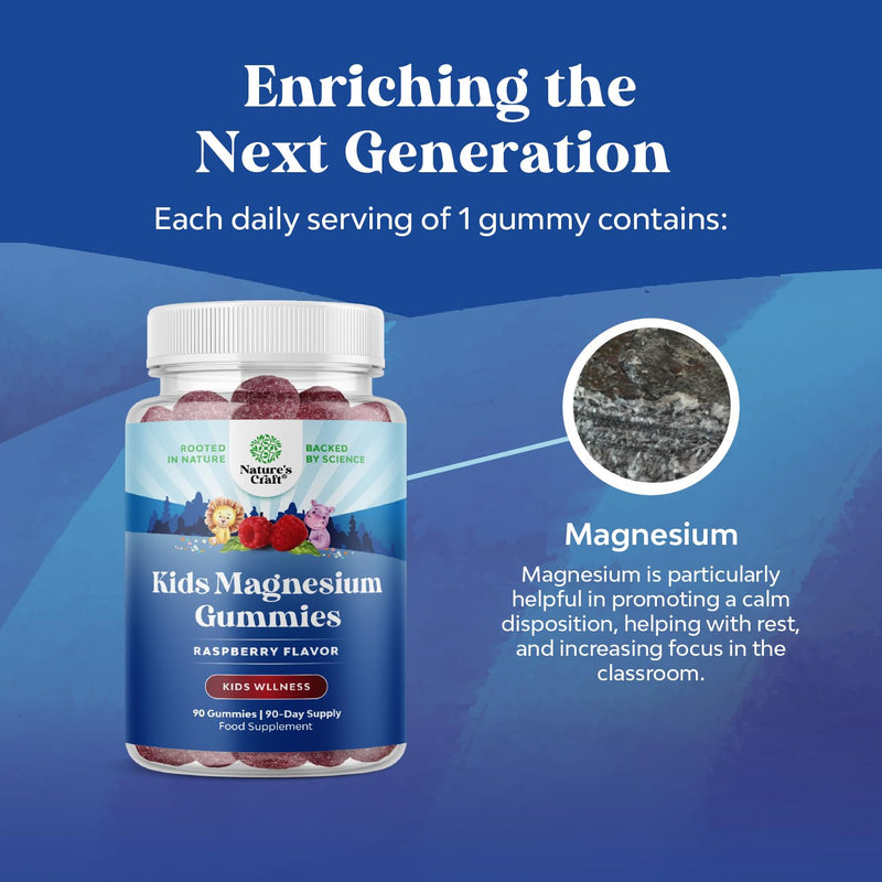 Delicious Kids Magnesium Gummies - 90 Count - 100mg Magnesium Per Gummy for Calm, Focus, and Sleep Support - Vegan, Non-GMO, Gluten-Free - Easy-to-Take Chewable Supplement for Children - 90 Gummies
